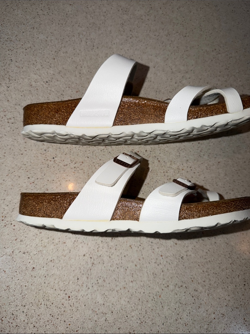 Authentic Birkenstock Mayari sandals in white with rose gold buckles. - Picture 3 of 6